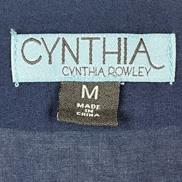 CYNTHIA ROWLEY Nautical Sheer Blouse Popover Navy Blue Window Pane Print Medium - Picture 5 of 16